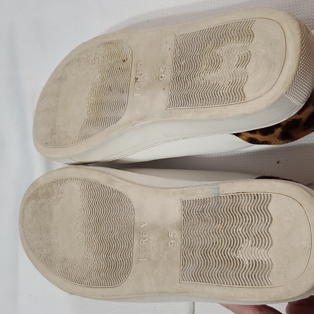 J Crew Factory Womens Sneakers Shoes White W/Cheetah Print Cow Hair Sz‎ 9.5 EUC - Picture 9 of 11